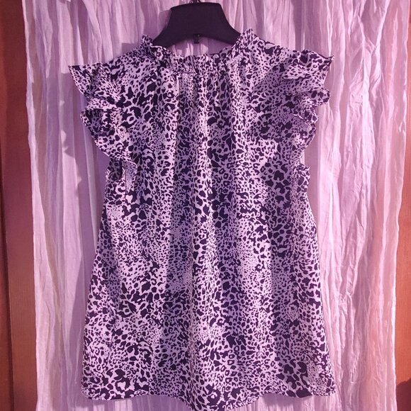 CAROLINA BELLE Cap Sleeve Animal Print Blouse Black | Off White Size Small Top - Picture 5 of 7